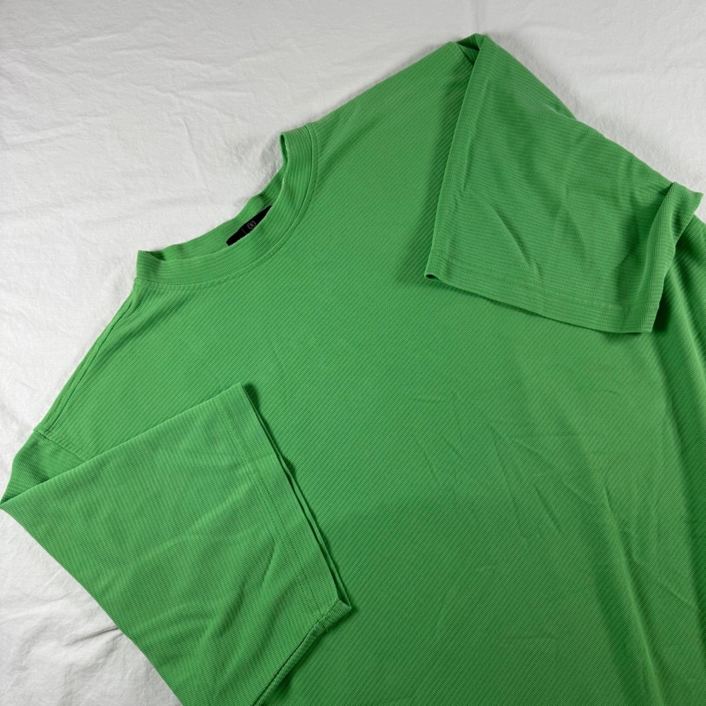 Bugatchi UOMO Men's Size XL Green Ribbed Modal‎ Blend Short Sleeve Shirt